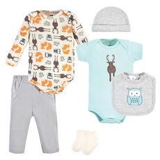 HUDSON BABY 彌月禮盒組 嬰兒短袖包屁衣長褲套裝 Set 6件