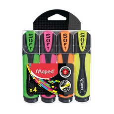 Maped 超軟筆頭螢光筆 - 出水量適中 可畫出1-5mm的線條, 4色, 4支