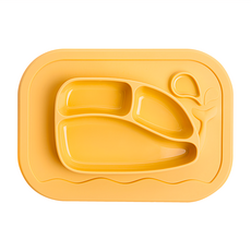 Firgi 鯨魚造型吸盤矽膠餐盤, 矽膠100%, 1個, 粉彩黃, 單件