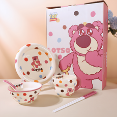 TOY STORY 玩具總動員 淘趣一人食餐具組 5p, 草莓熊 多色, 碗 + 筷子 + 勺子 + 杯子 + 盤子, 1個