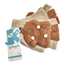 kidsgoods 嬰兒童保暖針織毛線翻蓋五指露指手套, 6~12歲, 米色 + 咖啡色