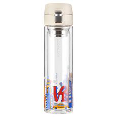 LocknLock 樂扣樂扣 新城市杯系列 雙層玻璃杯 LLG663CNY, 透明色 + 米色, 350ml, 1個