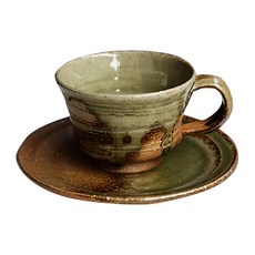 桃紋彎柄手造杯皿組, 陶瓷, 200cc, 日本產, 1組, 混合顏色