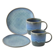 JUST HOME 芸語手繪陶瓷餐盤4件組 午茶組, 調味碟 9.5 x 3cm 2個 + 長盤 29.8 x 13 x 3cm 2個, 1組, 藍色