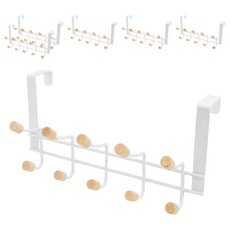 TRENY 日式經典門後掛勾 五勾 鐵製 410g 最大門板厚度4.5cm, 白色, 6個