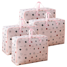 牛津布收納袋 Set 2 耐磨材質 加固提把設計, 特大號(60 x 50 x 25cm), 粉方塊, 4個