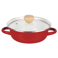 PEARL LIFE 珍珠金屬 18cm桌上用玻璃蓋琺瑯鍋 HB-6487, 18cm, 紅色, 1個
