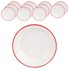 琺瑯圓形湯盤12個 湯盤組 - 簡約耐用, 12件組圓形湯盤, 純白色 + 紅邊, 1組