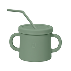 MODU'I BLUEMAMA 矽膠雙耳吸管水杯, 260ml, 1個, 綠色