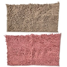 2 + 2 加厚加密防滑底雪尼爾純色地墊, 60 x 40, 粉色 + 駝色