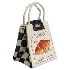 Mega 美式可愛印花加厚鋁箔保溫袋, 帆布+鋁箔材質, 保溫保冷, 防水防油, 22 x 18.5 x 16cm, 可頌款, 1個