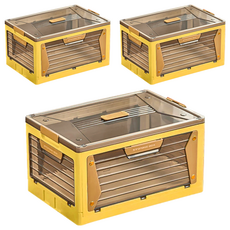 五開式磁吸摺疊收納箱 帶滑輪 防蟲防黴, 大(52.5 x 36 x 28.5cm), 黃色, 3個