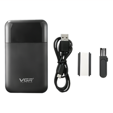 Vgr 衝鋒手掌刮鬍刀 附充電線 + 清潔刷, 黑色, V-390