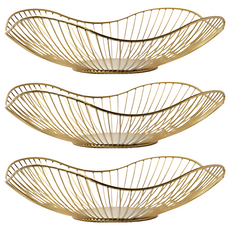 好物良品 花邊形矮款 金屬鏤空收納置物籃 (3個) - 客廳裝飾藝術, 零食水果網籃, 古銅金, 28 x 9.5 x 7.5cm