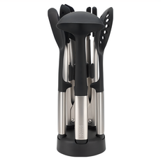 Joseph Joseph Elevate系列 不沾桌矽膠料理鏟杓五件組 附立座, 廚房料理好幫手, 1組, 黑色