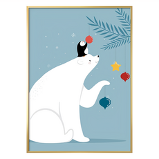 聖誕北極熊藝術掛畫, 金色