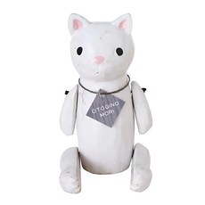 T-LAB 童話森林貓 可愛木質貓咪玩偶擺飾 簡約風格 增添居家童趣, 白色, 1個