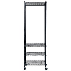 dayneeds 日需百備 輕型 四層單桿波浪衣櫥 掛衣架 收納架 層架 鐵架 附輪, 黑色