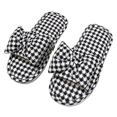 EVER HOUSE 簡約蝴蝶結格紋室內拖鞋, 黑色, 1雙