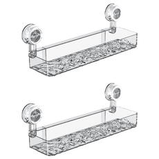 小麥購物 波紋吸盤置物架 G804 31.5 x 10.5 x 11cm 287g, 直排 透明白, 2個