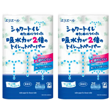 elleair 艾黎艾爾 溫水洗淨便座專用 衛生紙 日本原裝進口 100%紙漿製造 無香味, 25m, 12捲, 2袋