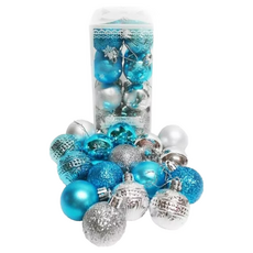 摩達客 聖誕雙色霧亮混款電鍍球32入吊飾組合 YS-HPB19050002, 藍銀色系, 1組