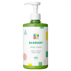 ALOBABY 寶寶牛奶潤膚乳液, 含荷荷芭油、橄欖油、乳木果油, 380mL, 日本製造, 1瓶