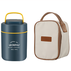 美味時光保溫湯罐500ml附餐具+餐袋 墨藍色, 1組