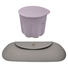 化妝刷清洗杯晾曬架 附矽膠收納美妝包, 紫色 + 灰色, 1組