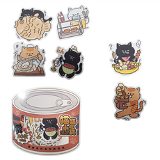 Simno 芯陌 罐罐有料貼紙包 2張, 喵喵小吃貨 多色, 1組