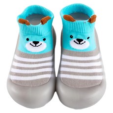 寬頭防滑透氣膠底學步鞋 高筒灰條紋襪, 20~21(12.5cm), 灰條紋熊