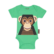 coqenpate editions 短袖包屁衣，童趣圖案，舒適穿搭，全球國際有機紡織品標準, 12m, 黑猩猩