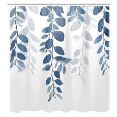 半島良品 不透光防霉防水浴簾 附掛勾, 藍色桉葉, 1個