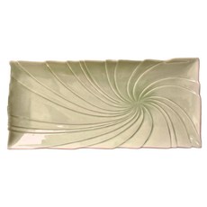 佐和陶瓷 長角皿 日本製, 32.3 x 15 x 2.5cm, 綠釉旋紋, 1個