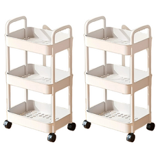 置物手推車 三層 帶輪收納推車, 白色, 2個
