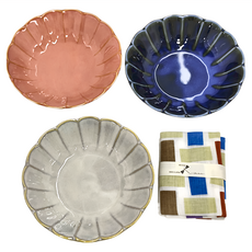 花形3件木盒組, 深盤 + 手巾, 多色, 1組