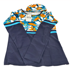 Summer Love 夏之戀 大女衝浪裝二件式 褲連裙 長袖上衣+泳帽 附活動式罩杯, 深藍色