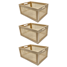 沐慕家居 木質藤編收納框, 35 x 25 x 16cm, 大款, 3個