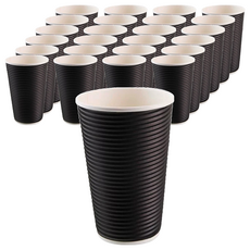 瓦楞不燙杯 16oz 黑色 直徑90 x 130mm 25個 橫紋, 2包