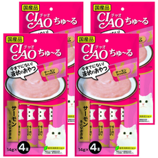 INABA CIAO 啾嚕 肉泥, 鮭魚 + 雞胸肉, 添加綠茶成分, 14g x 4本, 56g, 4袋