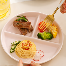 Homely Zakka 北歐高顏值陶瓷分隔餐盤, 20 x 2.5cm, 奶粉色, 1個