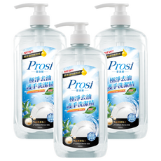 Prosi 普洛斯 極淨去油護手洗潔精 添加護膚配方 低泡沫易沖洗 散發淡淡綠茶香氣, 1L, 3瓶