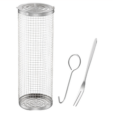 304不鏽鋼戶外BBQ便利燒烤籃 附叉子 + 勾子, 1個