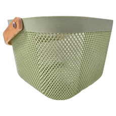 北歐簡約風木把手收納提籃 單把手款 塑膠/木頭/金屬螺絲材質, 26 x 25 x 18cm, 綠色, 1個