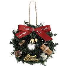 聖誕雪松吊掛迷你花圈, 9cm, 聖誕紅, 1個