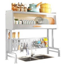 ONE HOUSE 升級碳鋼 瀝川掀門左右伸縮水槽碗盤瀝水架, 2層, 白色, 1個