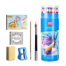 deLi 得力 AHOYE 48色水性色鉛筆 附延長器 + 橡皮擦 + 削鉛筆機 + 畫圖本, 藍色, 1組