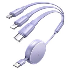 LISEN 李森 USB-Type-C + Lightning + Micro 伸縮數據線 2E350, 紫色, 1m, 1條