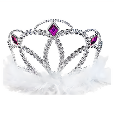 SUPER PARTY 派對城 塑膠皇冠 毛毛邊, 銀色 鑲紫紅色寶石 成人兒童皆適用, 1個, 白色