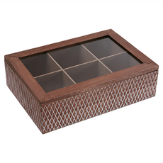 VERSA 6格木質茶包收納盒, 網紋, 方便分類收納各式茶包，透明視窗設計, 1個